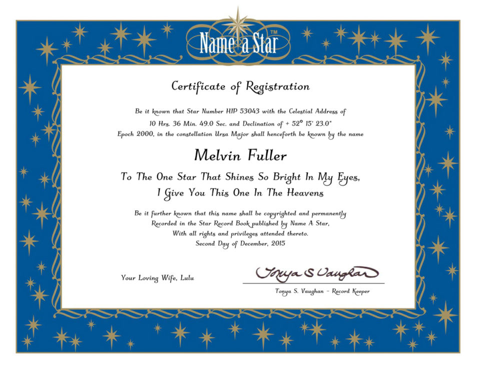 name a star instant certificate name a star